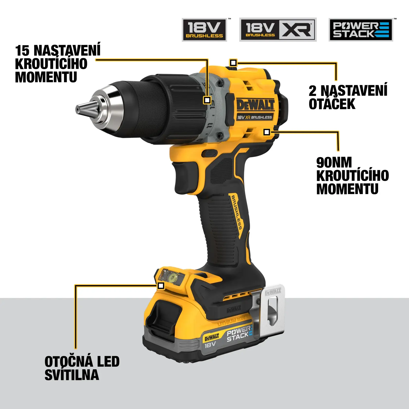 18V XR Bezuhlíková vrtačka - 2X POWERSTACK