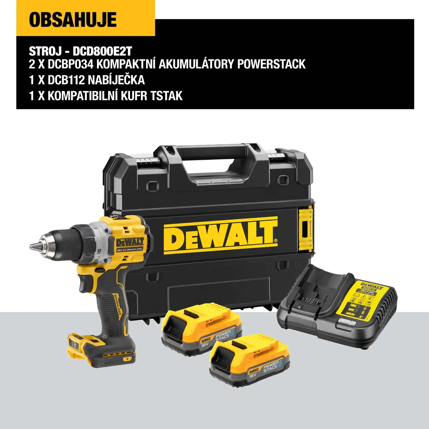 18V XR Bezuhlíková vrtačka - 2X POWERSTACK