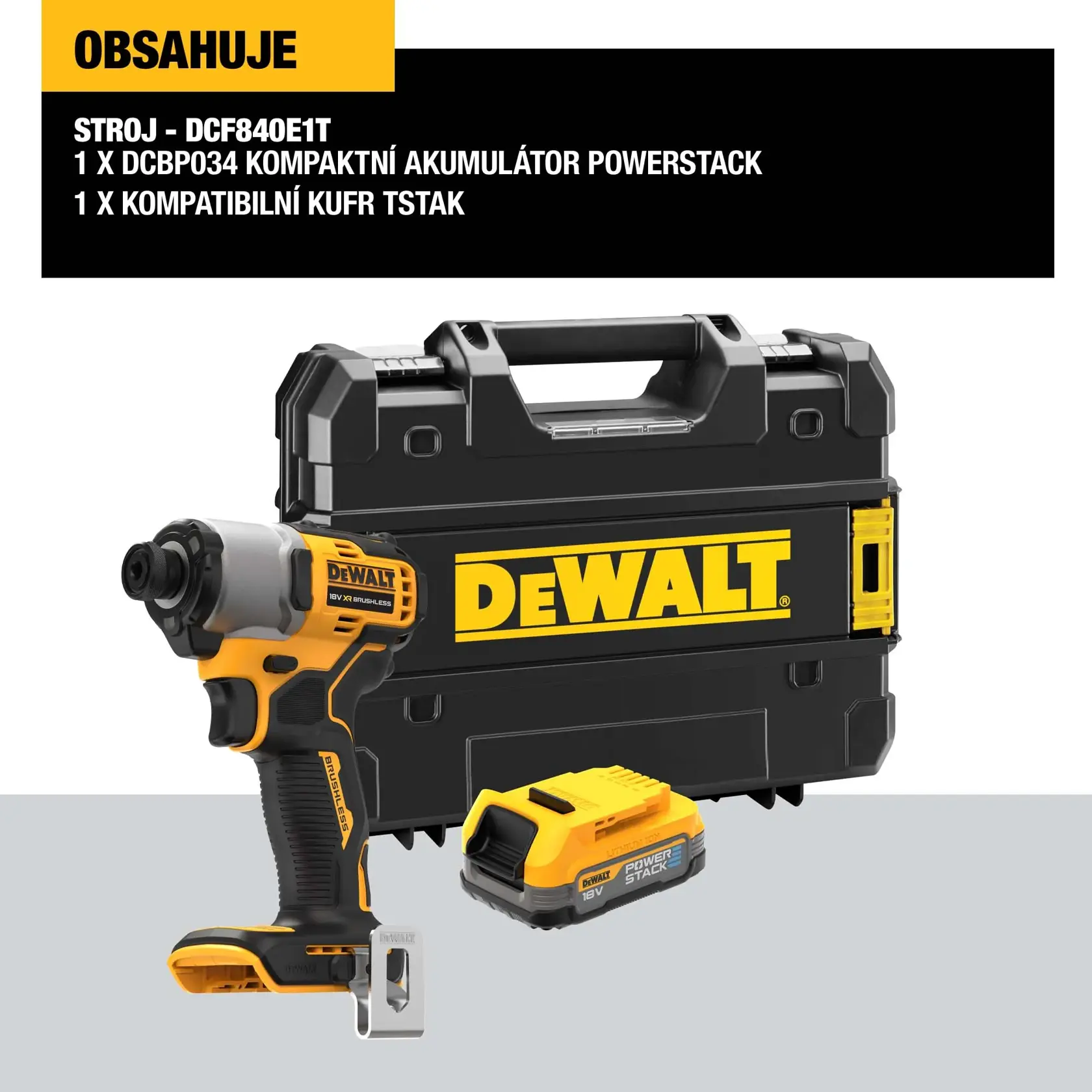18V XR® rázový šroubovák s bezuhlíkovým motorem - 1x 1,7Ah akumulátor POWERSTACK