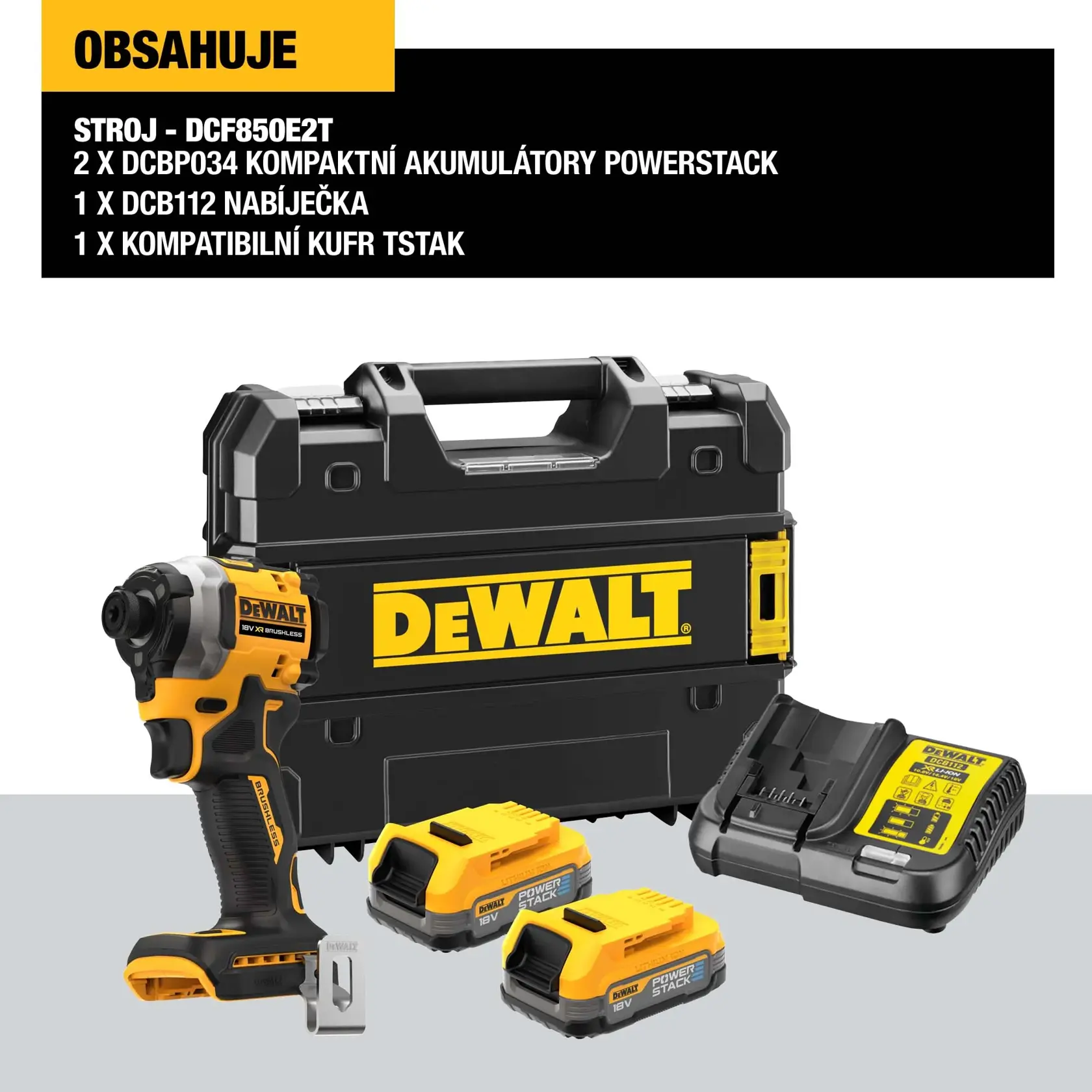 18V XR bezuhlíkový kompaktní rázový utahovák - 2X POWERSTACK Compact