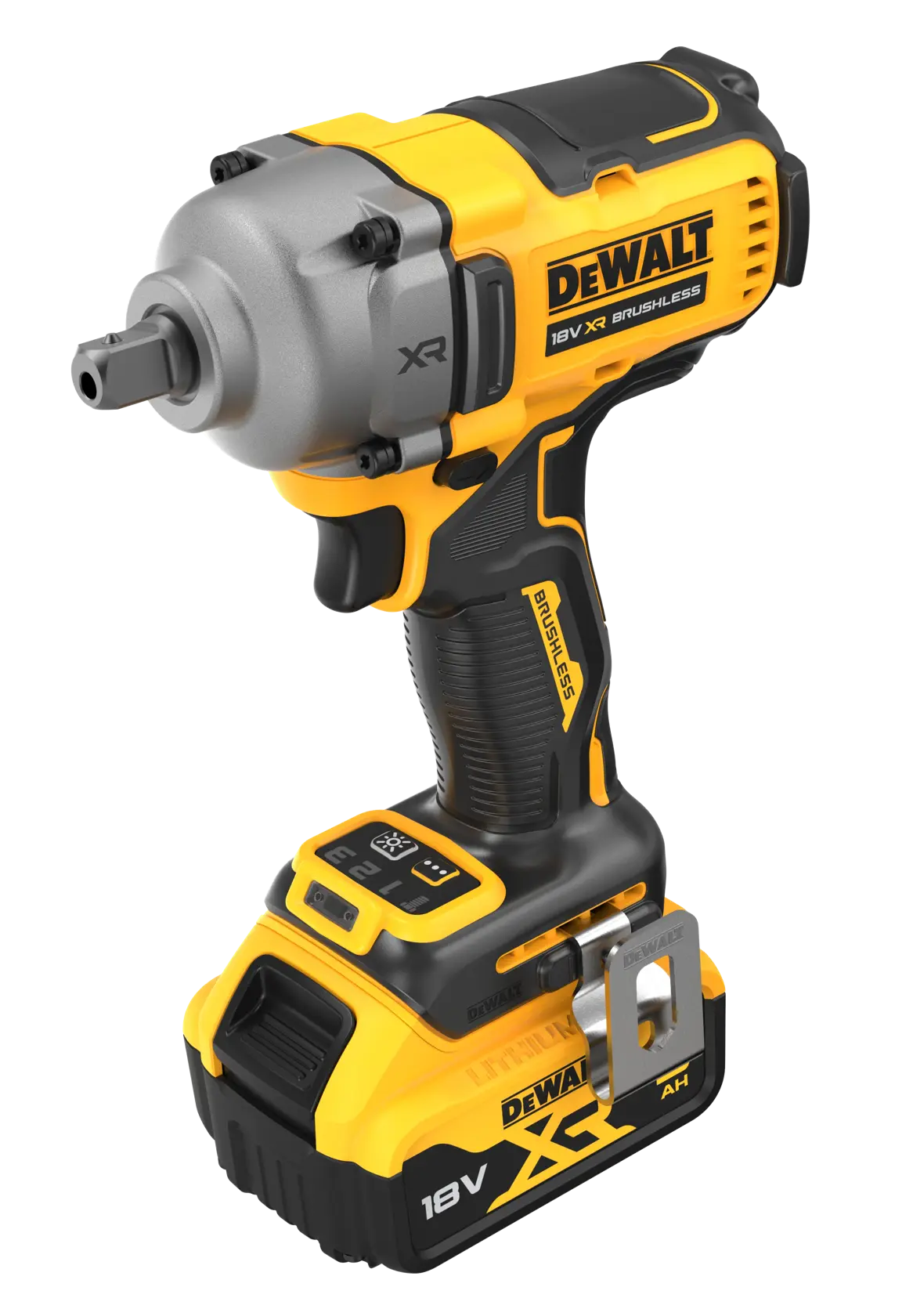 18V XR® 1/2" rázový utahovák se středním utahovacím momentem, bezuhlíkovým motorem a dorazovým kolíkem - 2x 5Ah akumulátor