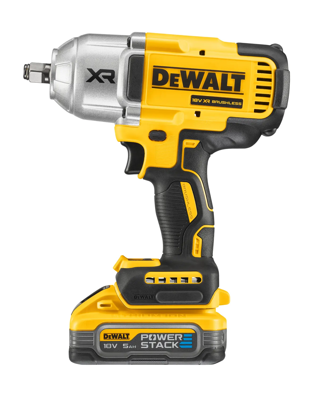 18V XR Bezuhlíkový 1/2" rázový utahovák s vysokým momentem 2x5Ah Powerstack baterie v TSTAK