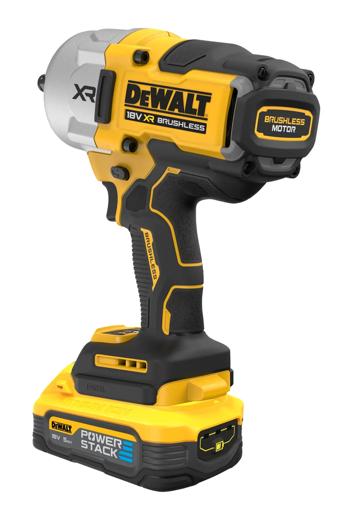 Rázový utahovák 1/2" s vysokou hodnotou momentu, 18V XR, s bezuhlíkovým motorem - 2 x akumulátor POWERSTACK 5AH