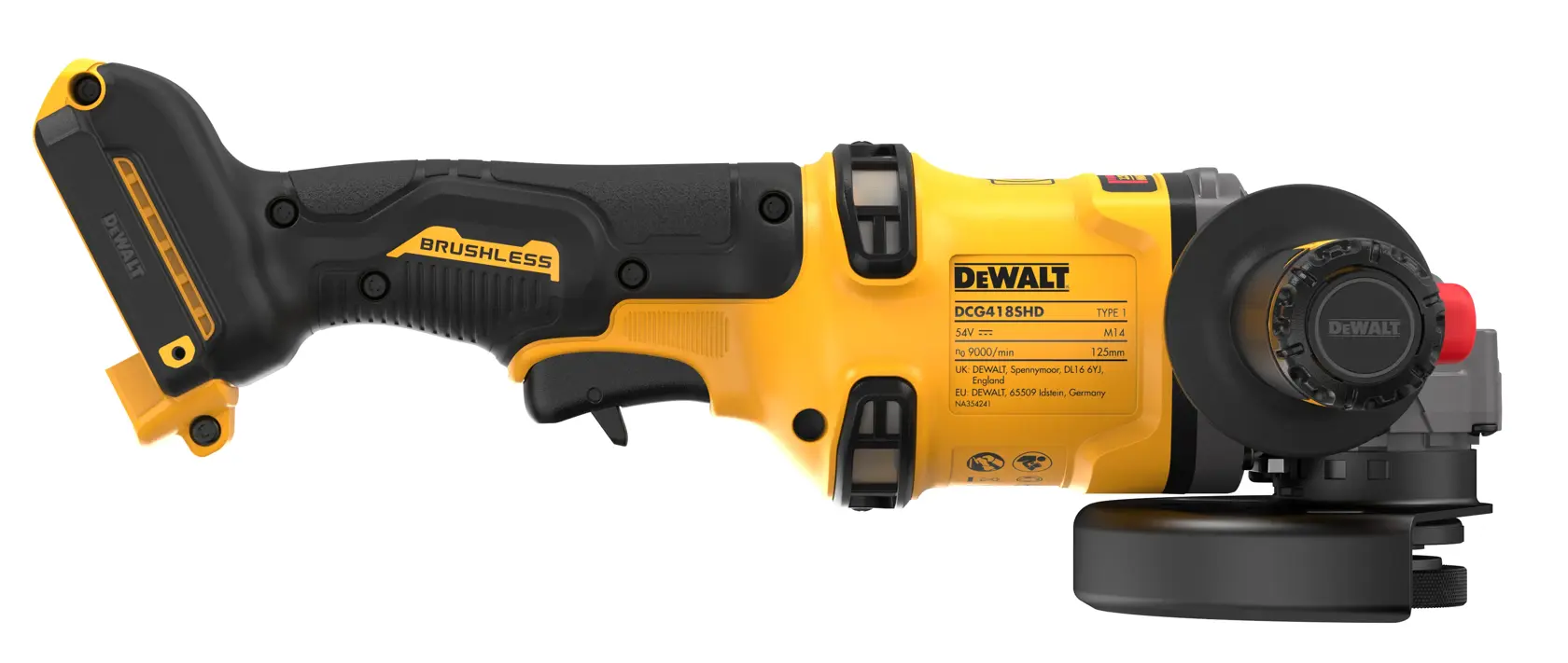 125mm úhlová bruska 54V XR FLEXVOLT s funkcí detekce uchopení boční rukojeti (bez baterií)