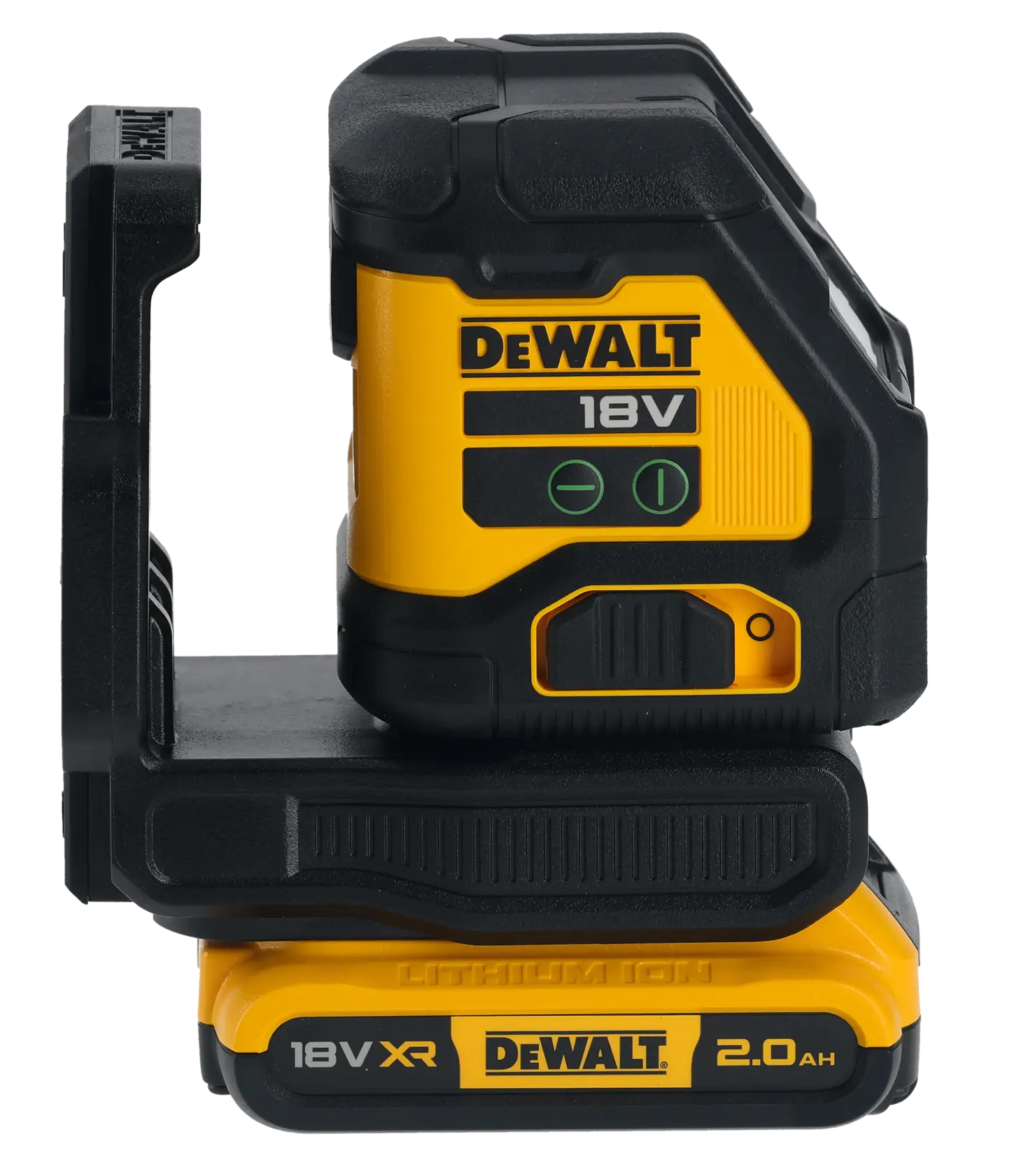 DEWALT photography device, 18V, shown with battery. SKUs: DCLE34021D1, DCLE34021D1-QW.