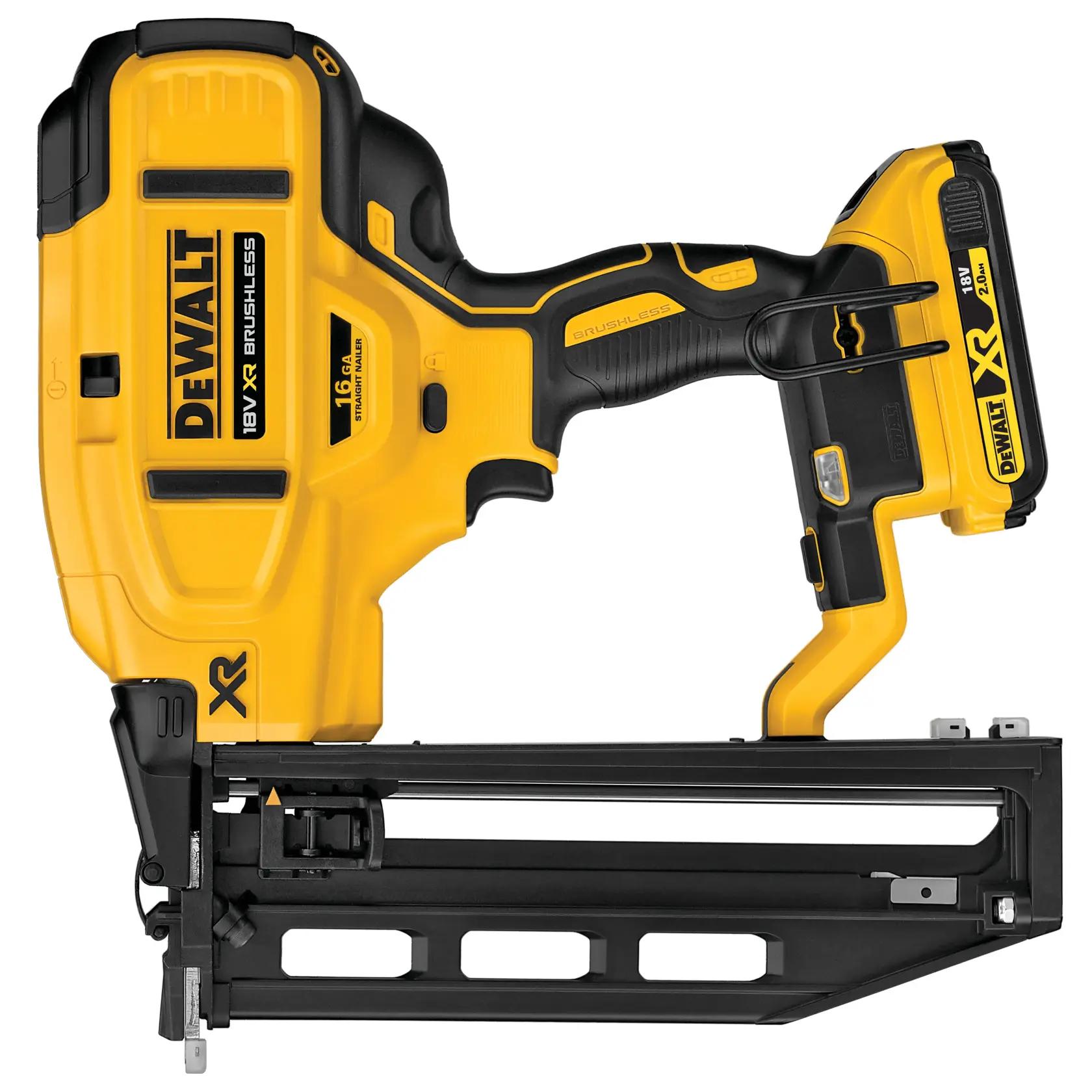 18V XR® dokončovací hřebíkovačka s bezuhlíkovým motorem a rovným zásobníkem (2x 2Ah) (velikost 16)
