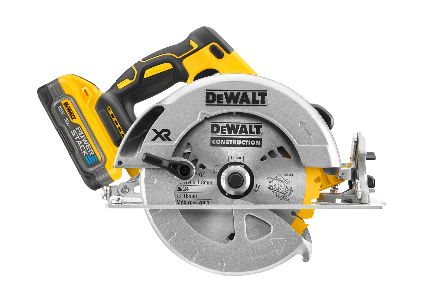 18V XR bezuhlíková kotoučová pila 184mm - 2X POWERSTACK 5AH