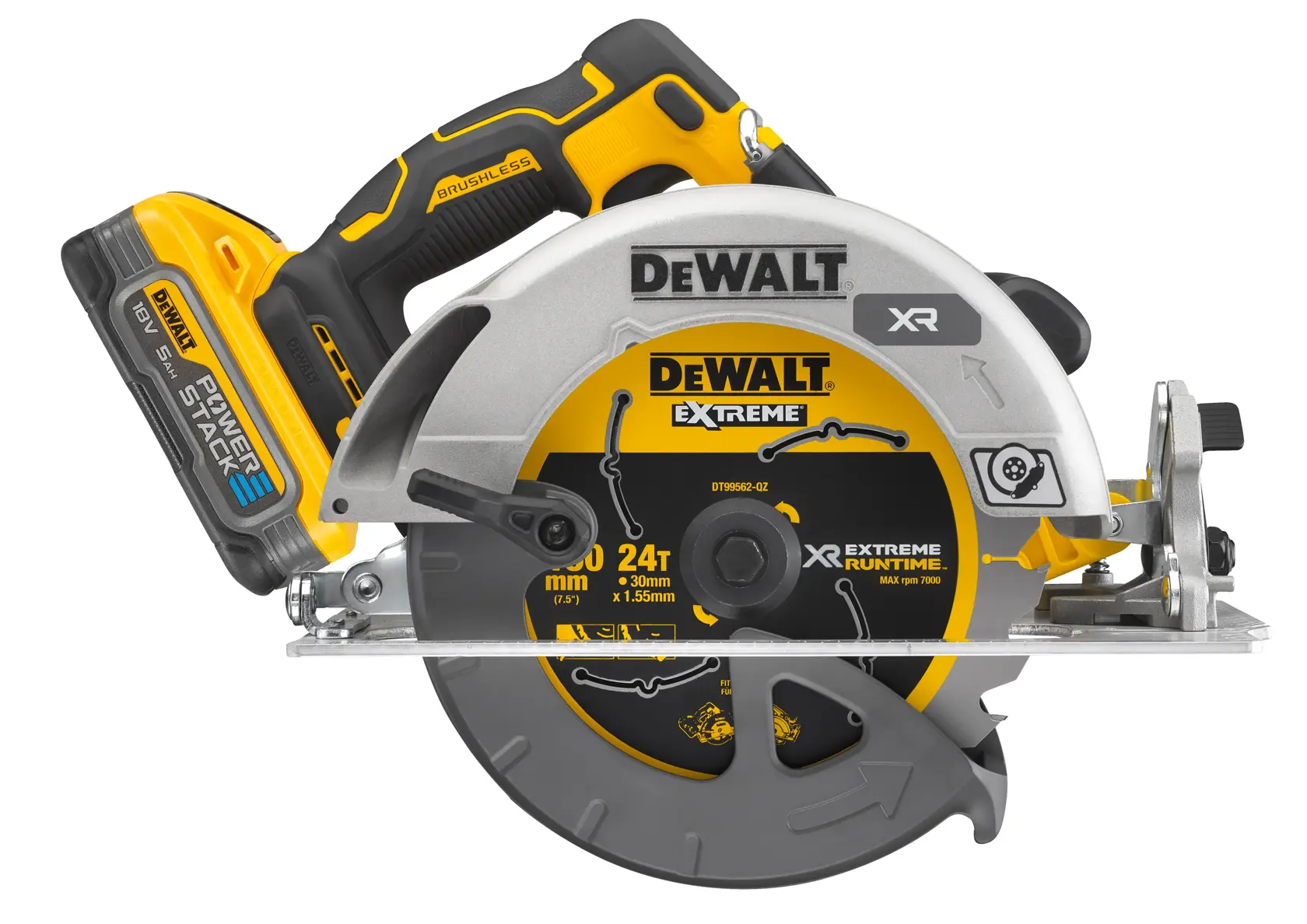 Kotoučová pila 18V XR, 190 mm, s bezuhlíkovým motorem - 2 x akumulátor POWERSTACK 5AH