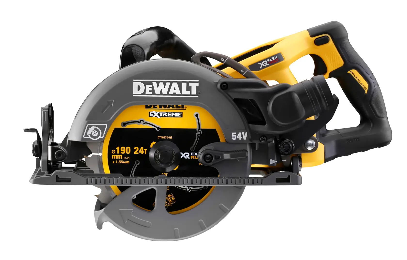 Kotoučová pila 190 mm 54 V XR FLEXVOLT s vysokou hodnotou momentu - Bez baterie
