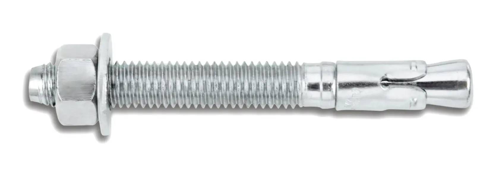 Metal expansion bolt with nut and washer for secure mounting, shown against a white background.