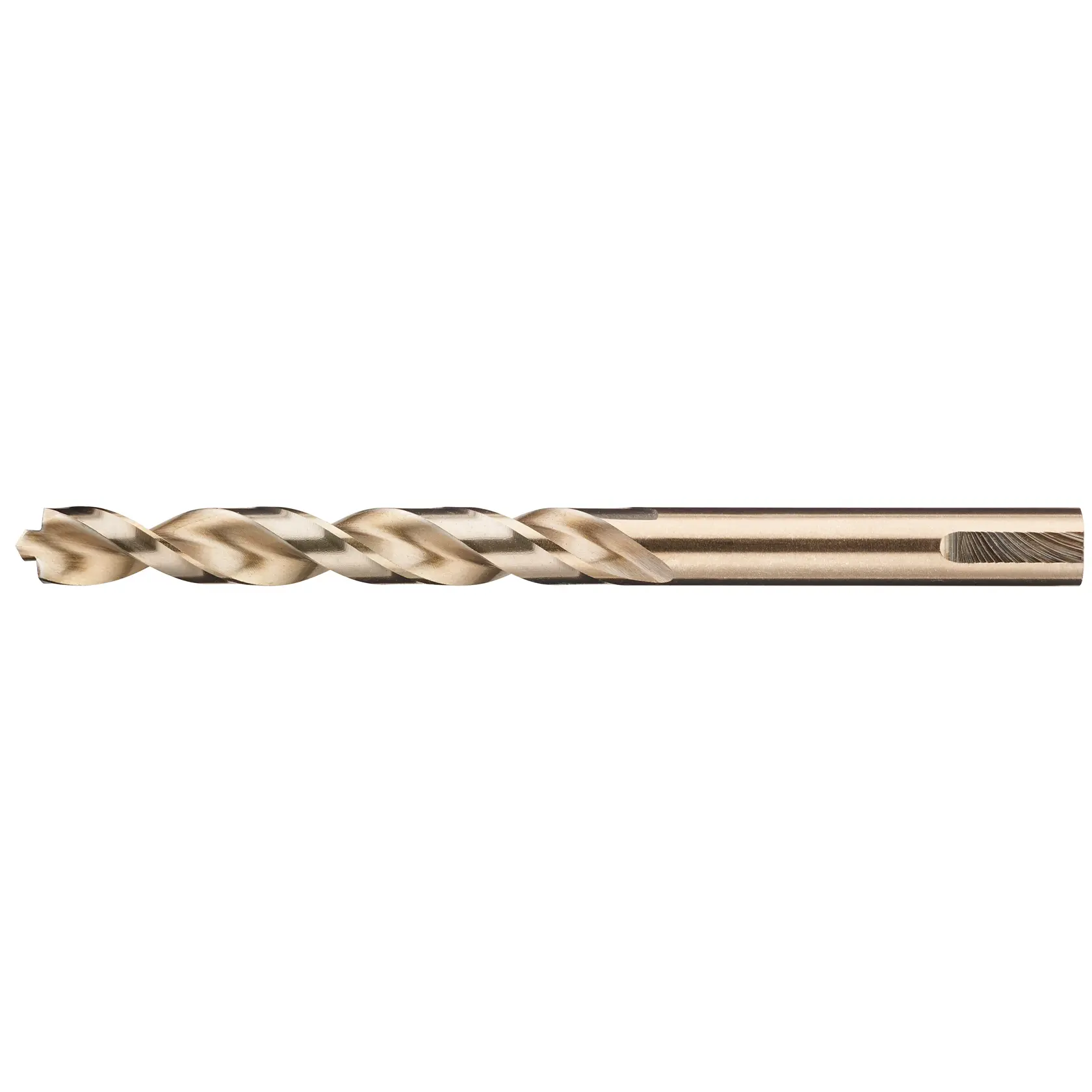 Close-up of a DEWALT DT5936 metal drill bit with a twisted shank, designed for precision drilling.