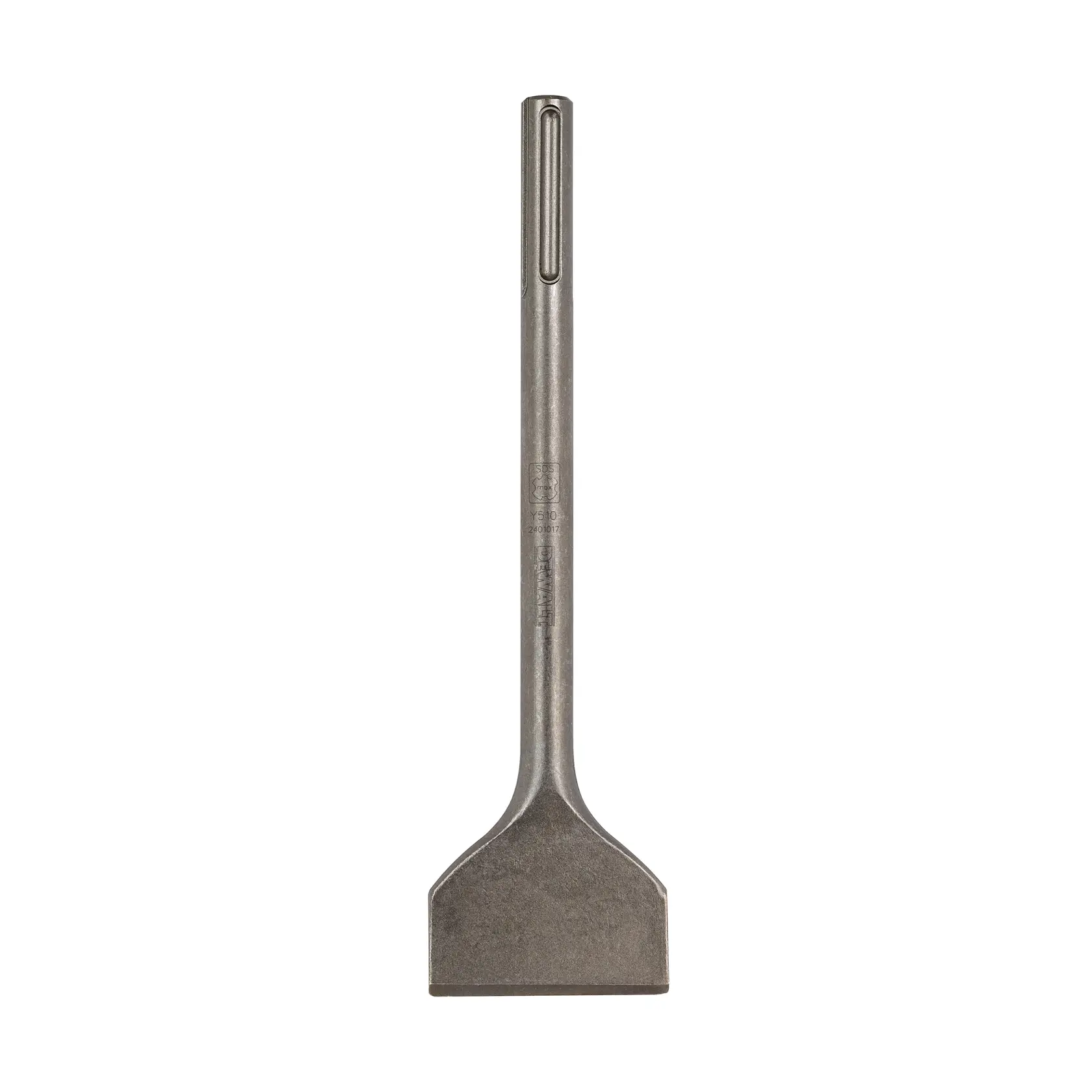 Flat steel chisel with SDS-plus shank, used for demolition and masonry work.