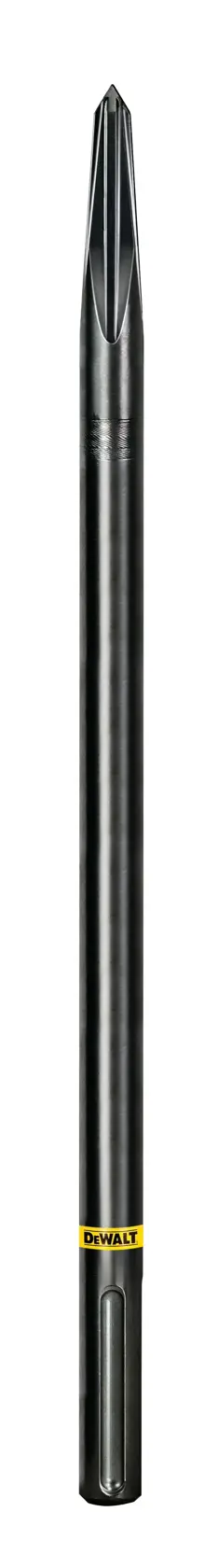DEWALT DT6978, DT6978-F chisel tool, long, black metal for photography. Product upright on white background.