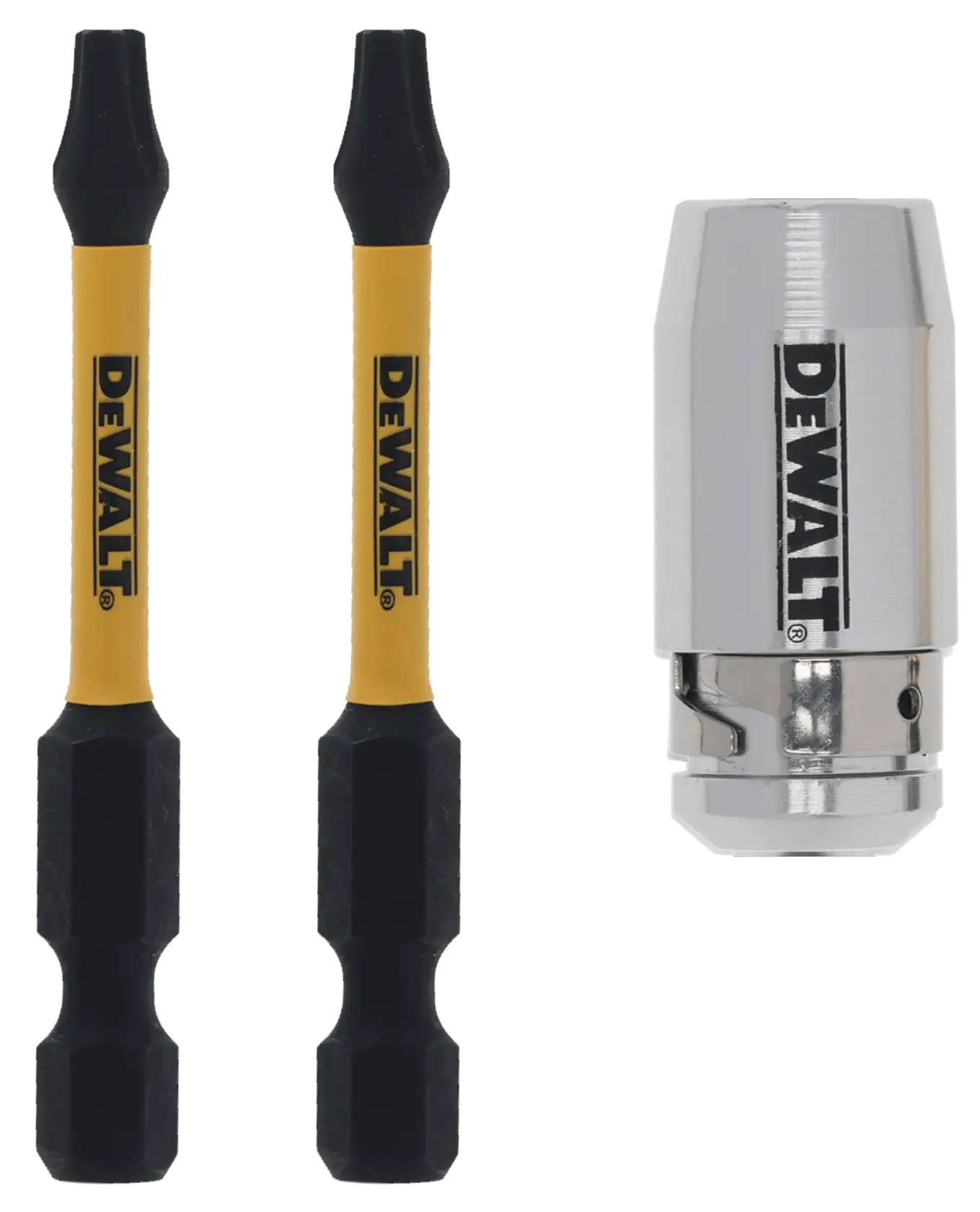 DEWALT DT70537T set with two screw bits and a bit holder, shown on a white background.