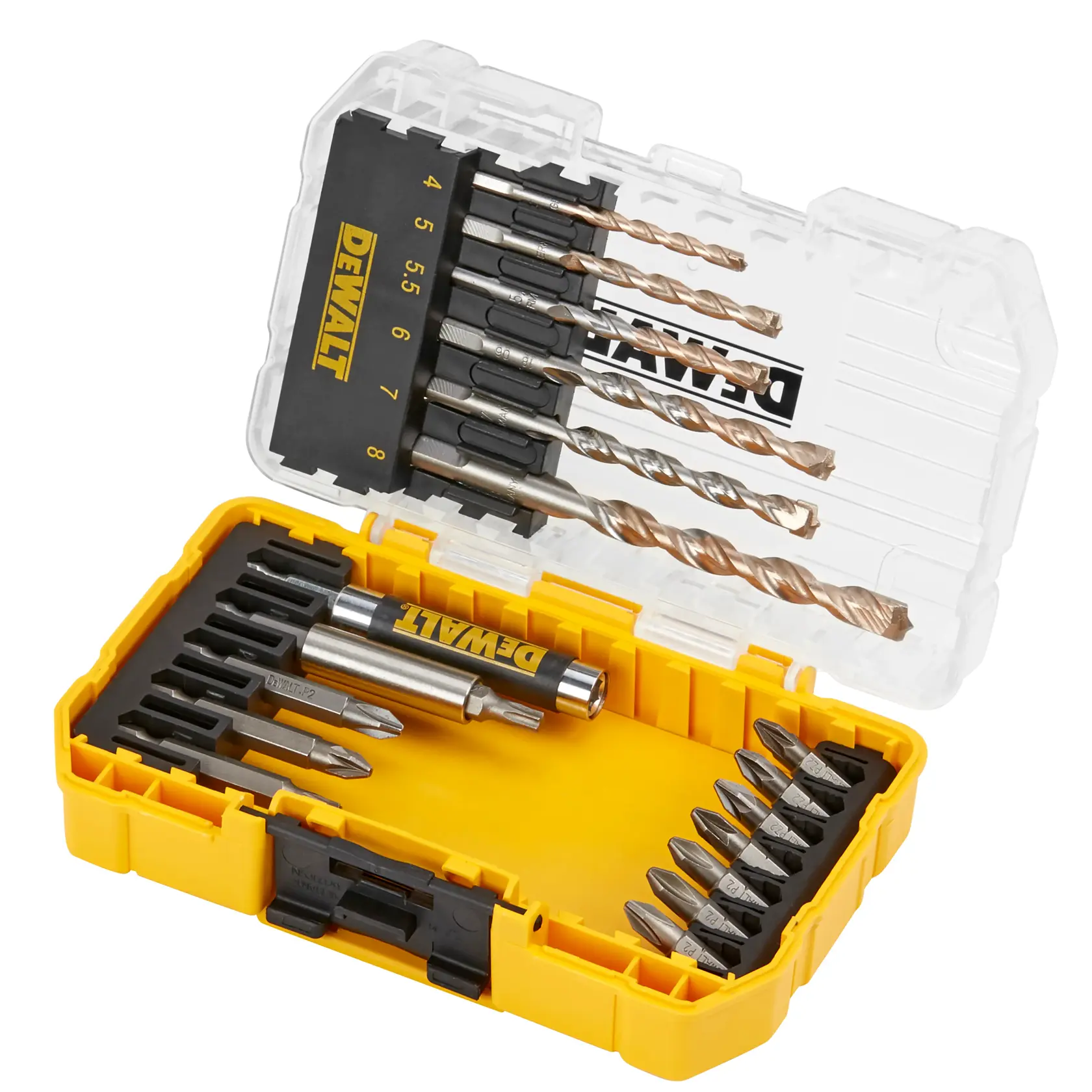 Graphic showing DEWALT XTREME Sub-Compact Series branding with the slogan 'Compact and Performance Packed' on a yellow background.