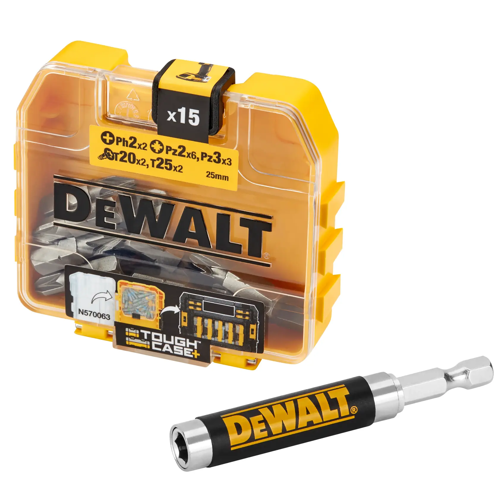 DEWALT DT71511 estuche de puntas Tough Case, 15 piezas y portapuntas magnético.