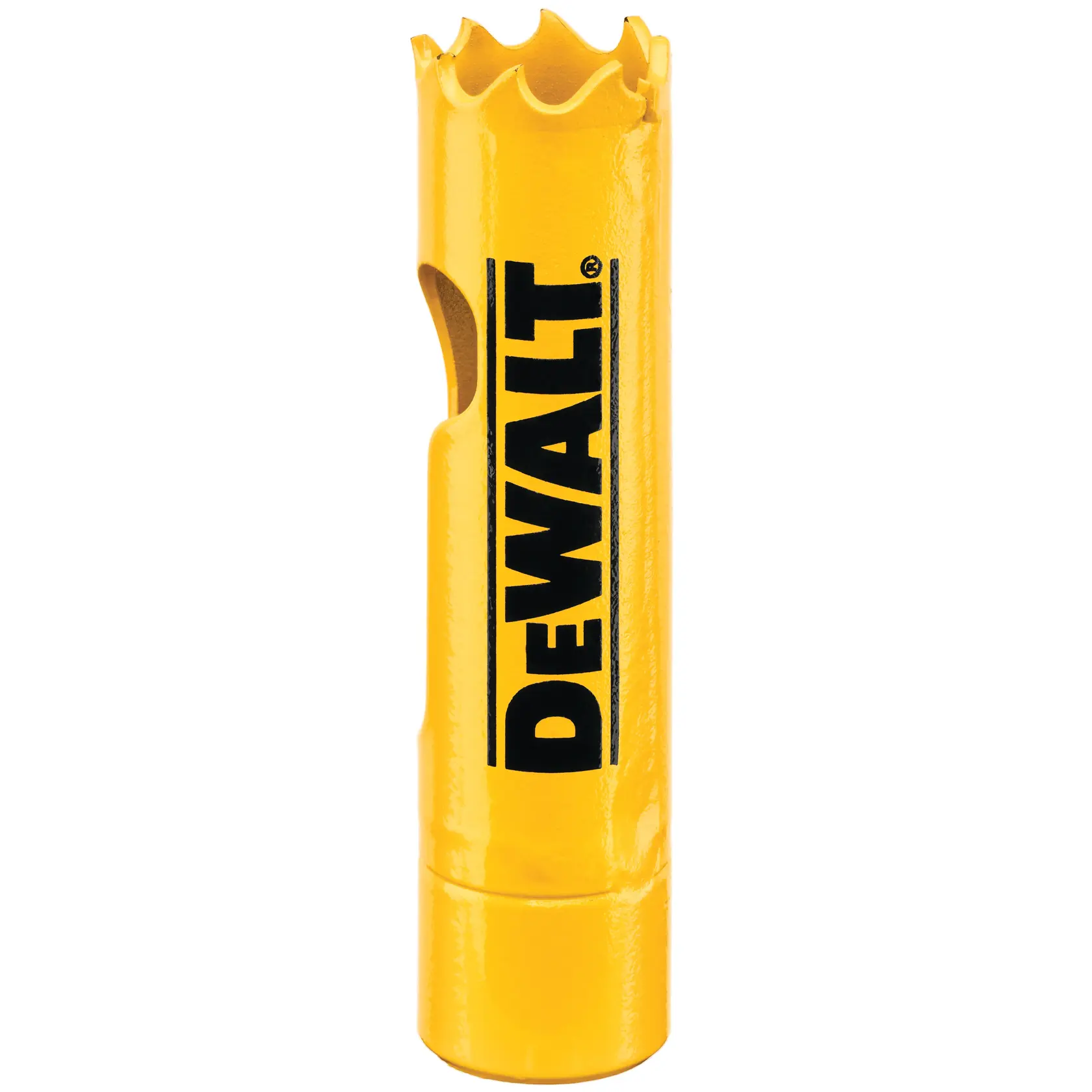 DEWALT yellow hole saw tool for photography, SKUs DT90297, DT90297-QZ, cylindrical with serrated edge.