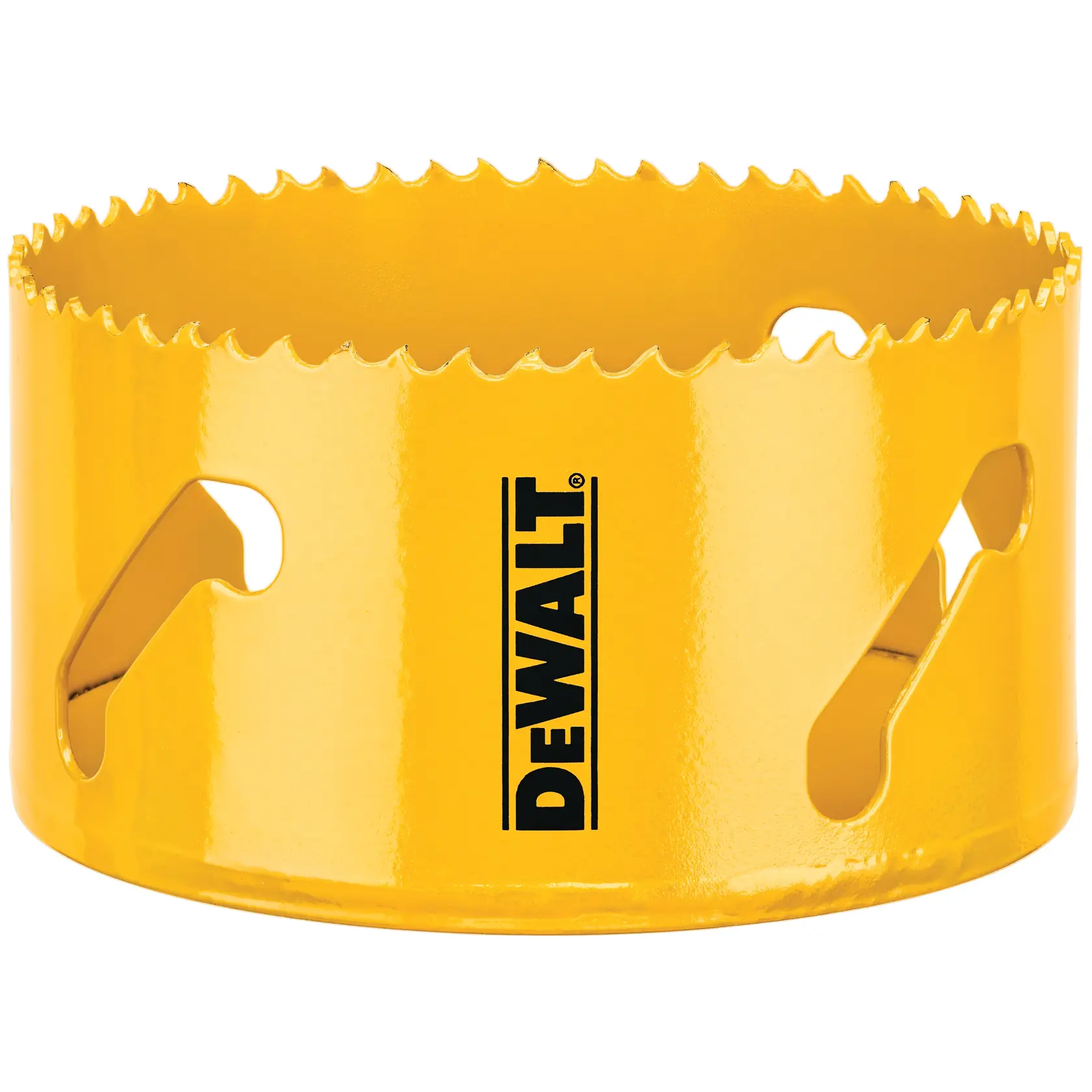 DEWALT yellow hole saw, photography category, DT90336-QZ, DT90336 SKU shown.