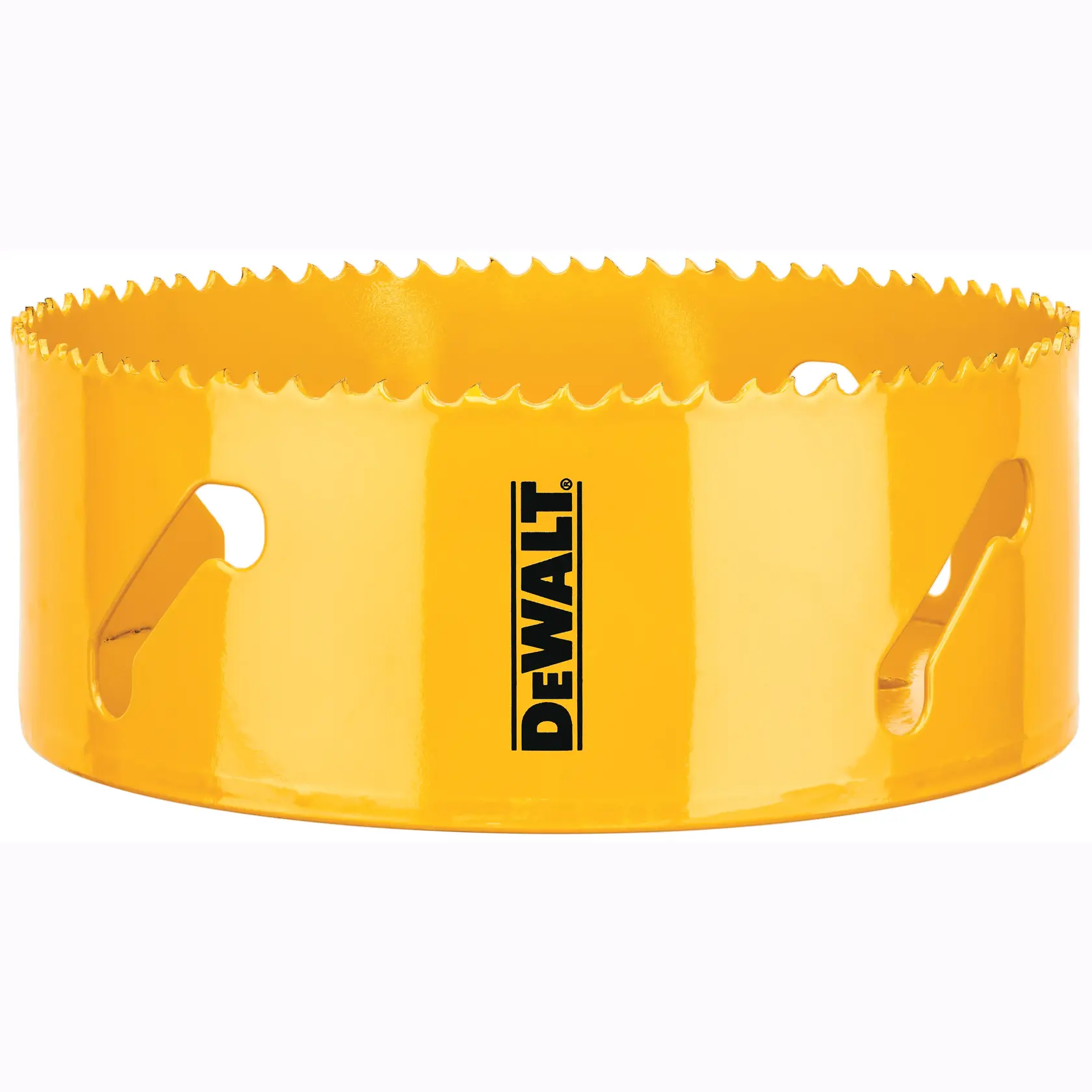 DEWALT hole saw for photography, yellow, SKUs DT90345-QZ, DT90345 visible.