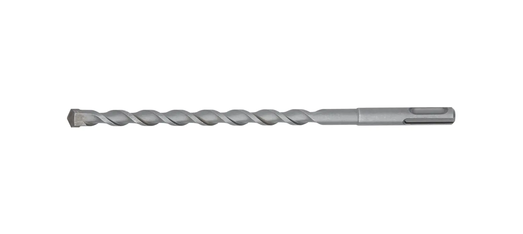 DEWALT DT9638 SDS-plus masonry drill bit, gray metal, spiral design, used for drilling into concrete and stone.