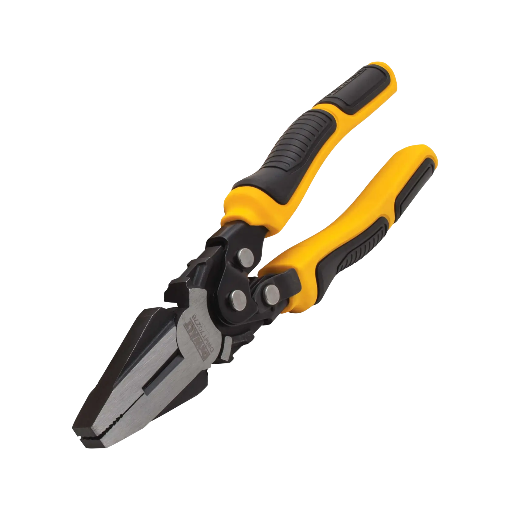 DEWALT pliers with yellow and black ergonomic handles. Tool designed for gripping and cutting.