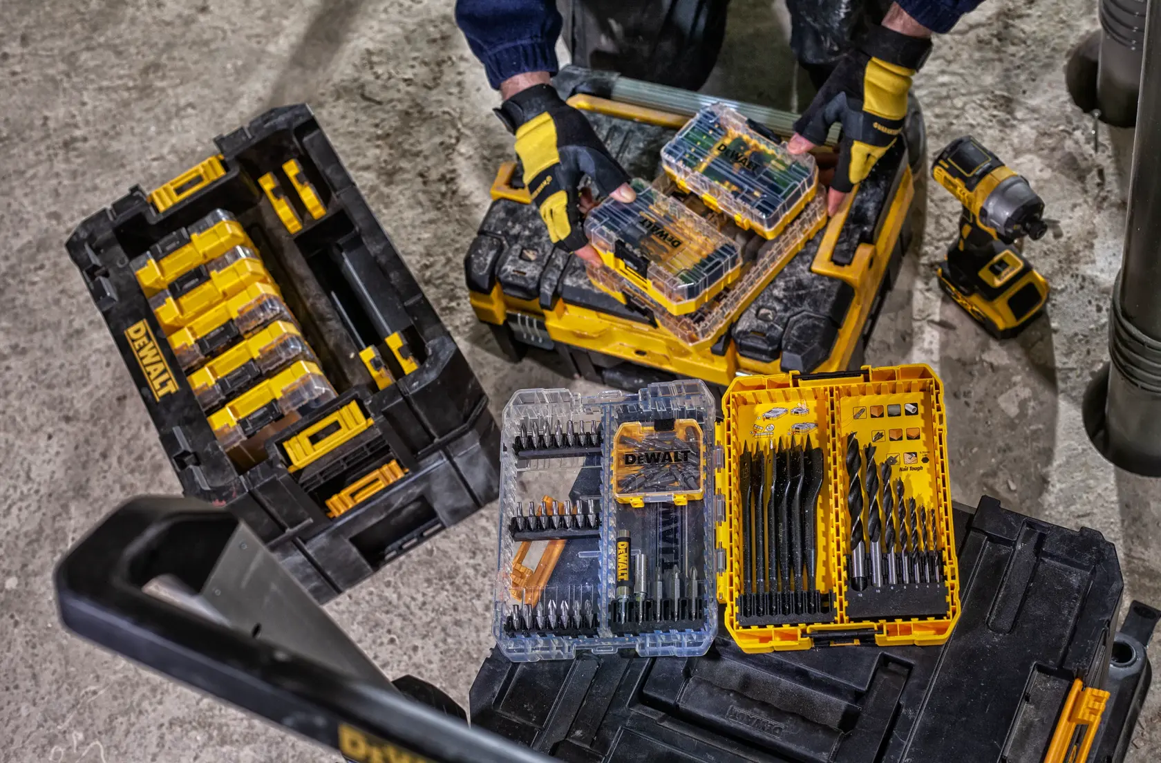 Graphic showing DEWALT XTREME Sub-Compact Series branding with the slogan 'Compact and Performance Packed' on a yellow background.
